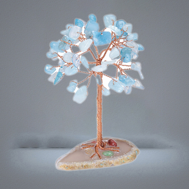 Mini Crystal Money Tree Arts and Crafts Copper Wire Wrapped Agate Slice Base Gemstone Reiki Chakra Feng Shui Trees Home Decor 58326586658
