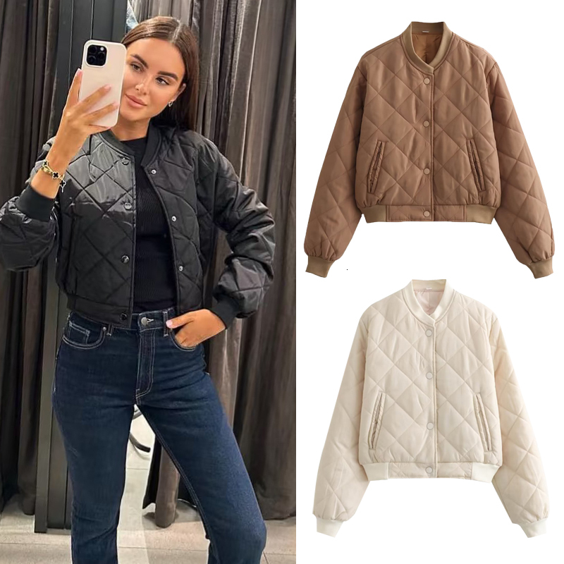Multicolor Bomber Jackets for Women 2024 Quilted Jacket Coat Female Stand Collar with Pockets Chic Warm New Outerwear F6.26#58