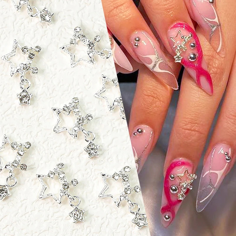 1 bag of Pentagram Star nail art charm sparkling heart planet Rhinestone 3D nail decoration sparkling nail model accessories 240625