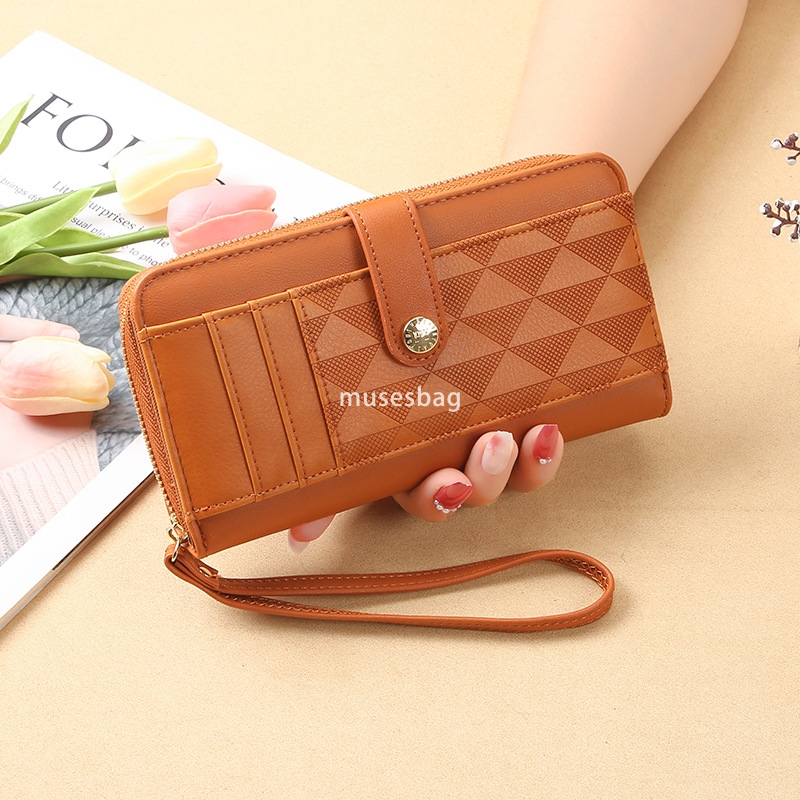 Fashionable women's high-end feeling new atmosphere retro style Korean wallet long wallet leather wallet classic and practical large capacity cha