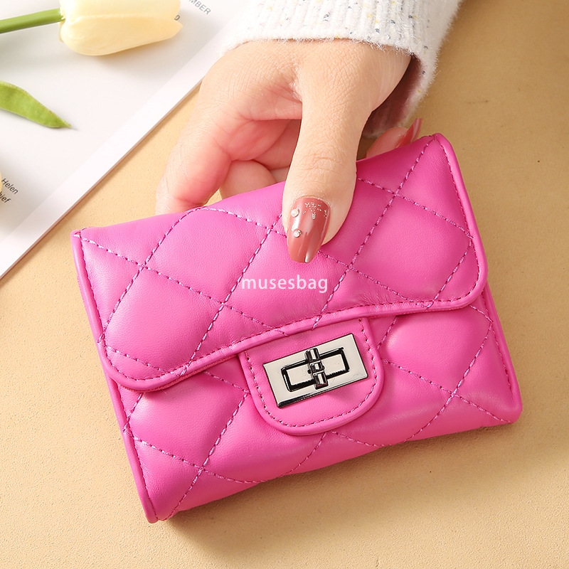 Fashionable Women's High Quality High end and Practical Small Fragrant Wind Lingge Wallet Short Handheld Bag New Korean Versatile Large Capacity 