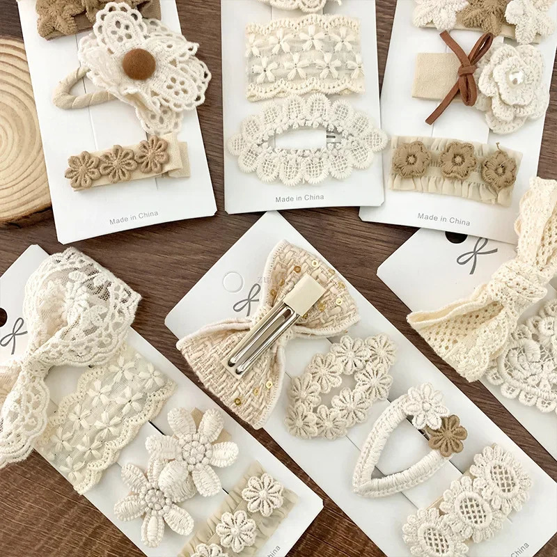 4Pcs Kids Fabric Lace Flower Barrettes Baby Princess Hair Accessories born White Hairpins Bow Hairclips Girls Birthday Gifts 240625