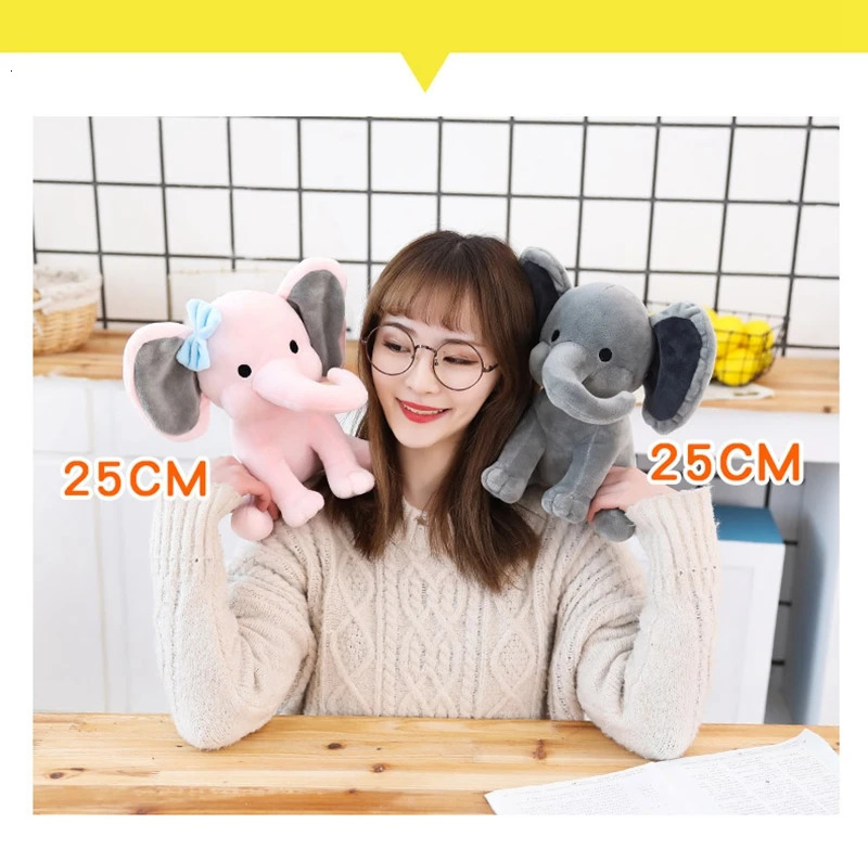 25cm Gray Elephant Plush Toys Kawaii Animals Soft Sleeping Stuffed Pillow Doll Plushie for Baby Room Decorative Gifts 240625 Y260128