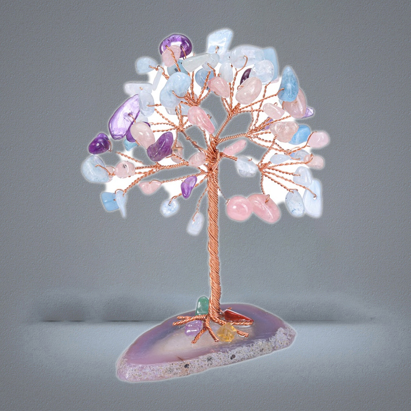 Mini Crystal Money Tree Arts and Crafts Copper Wire Wrapped Agate Slice Base Gemstone Reiki Chakra Feng Shui Trees Home Decor 58326586658