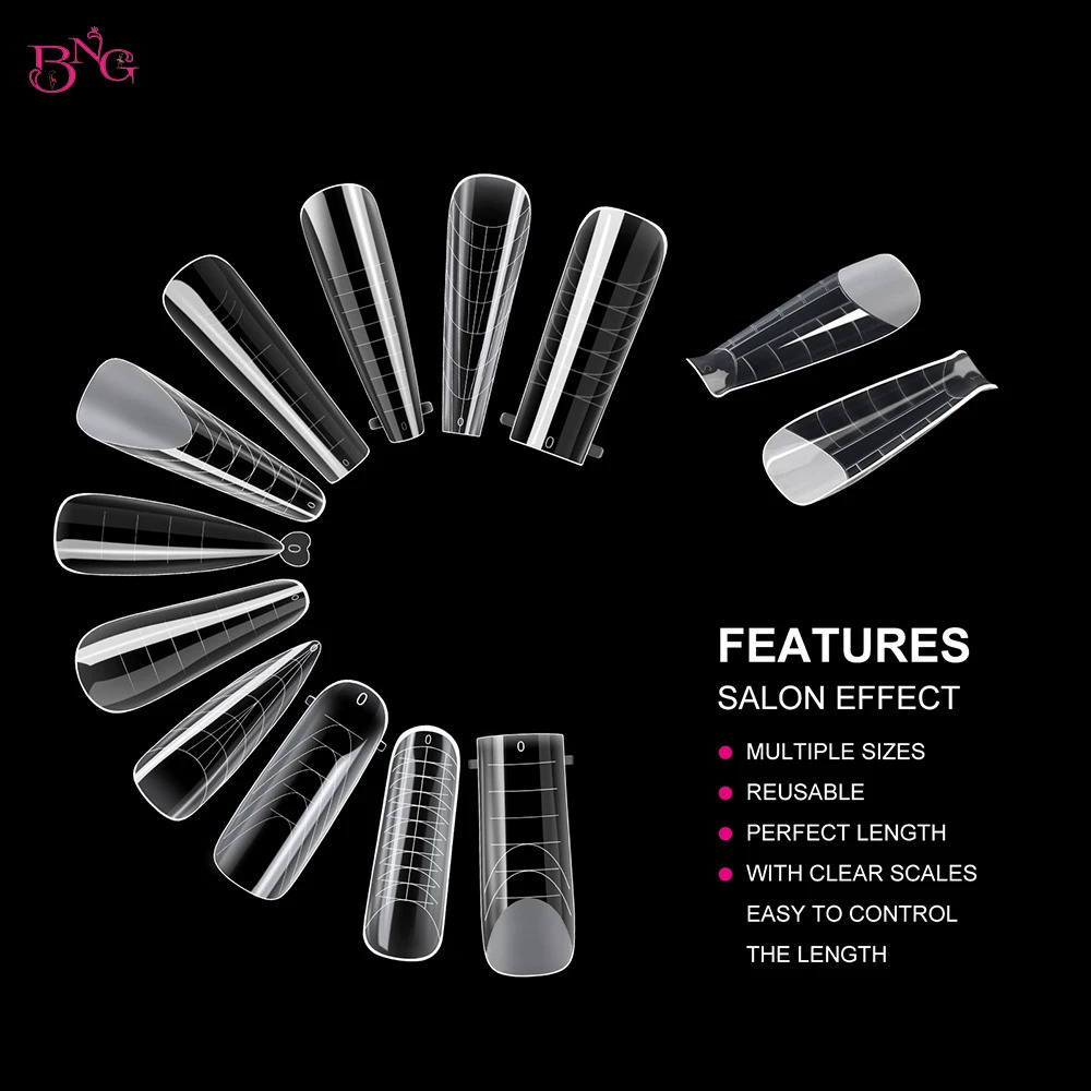 BNG 98145Pcs Dual Form Nail Mold Set Full Cover Nail Extension Tip Acrylic Top Forms Quick Building Molds for Poly Nail Gel 240625