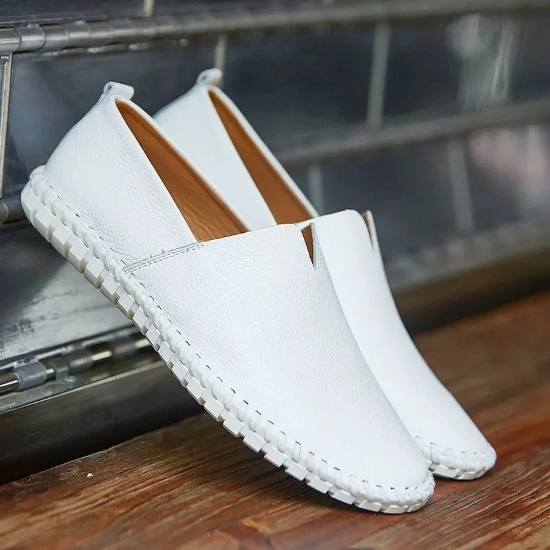 Large Size 48 49 Genuine Leather Flat Shoes Men White Soft Casual Sneakers Male Comfy Walking Driving Shoes Loafers Moccasins 240626