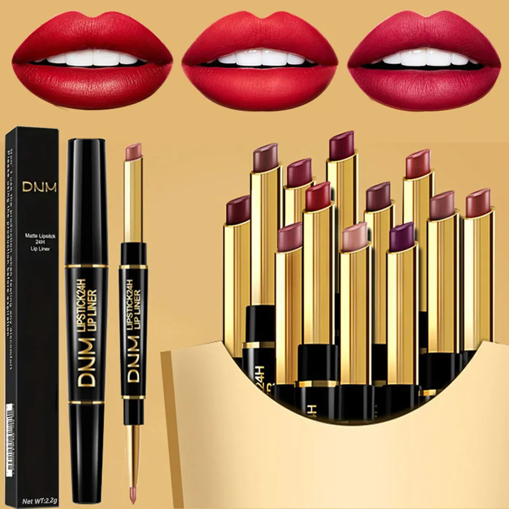 Double-ended Non-stick Cup Long Lasting Lipstick Lip Liner High Pigmented Waterproof Valentines Day Gifts 240625
