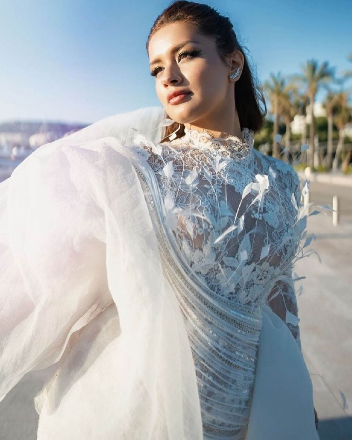 Sexy Ball Gown Jumpsuit 3D-Lace Prom Dress Women Shine ILLUSION Fit Evening Dresses Party Grown Side Tail Vestidos De Novia Customized L24931