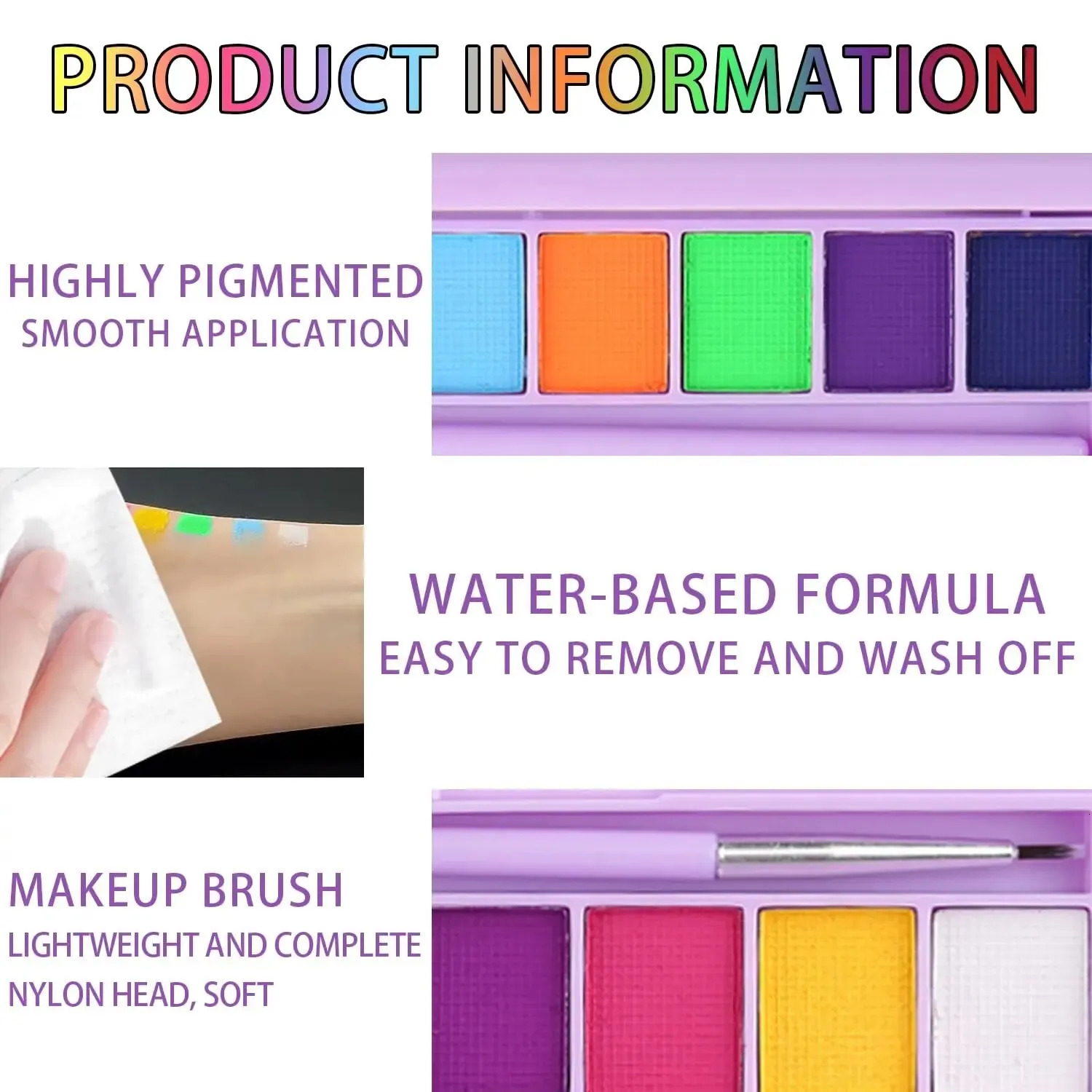 Water Activated Eyeliner PaletteNeon Face Paint Colored Halloween Liner EyelinerUV Blacklight Fluorescent Glow Face Body Paint 240626