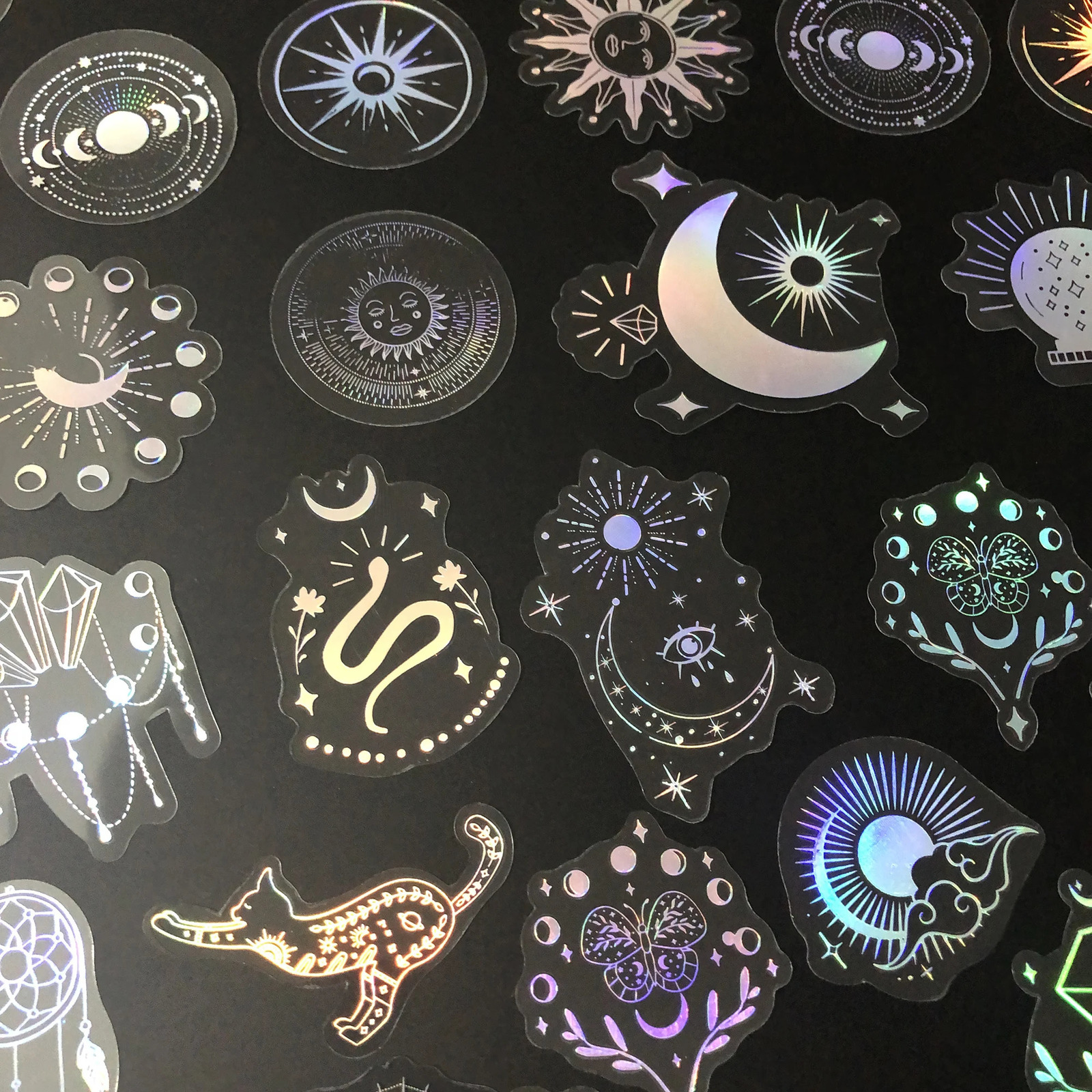 50 holographic glitter stickers PET transparent shiny waterproof decorative stickers 240625
