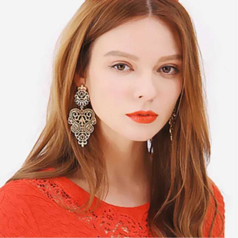 Charm Vintage Bohemian Hollow Leaf Earrings Ethnic Carved Flower Drop Earrings for Women Wholesale Fashion Statement Jewelry Brinco