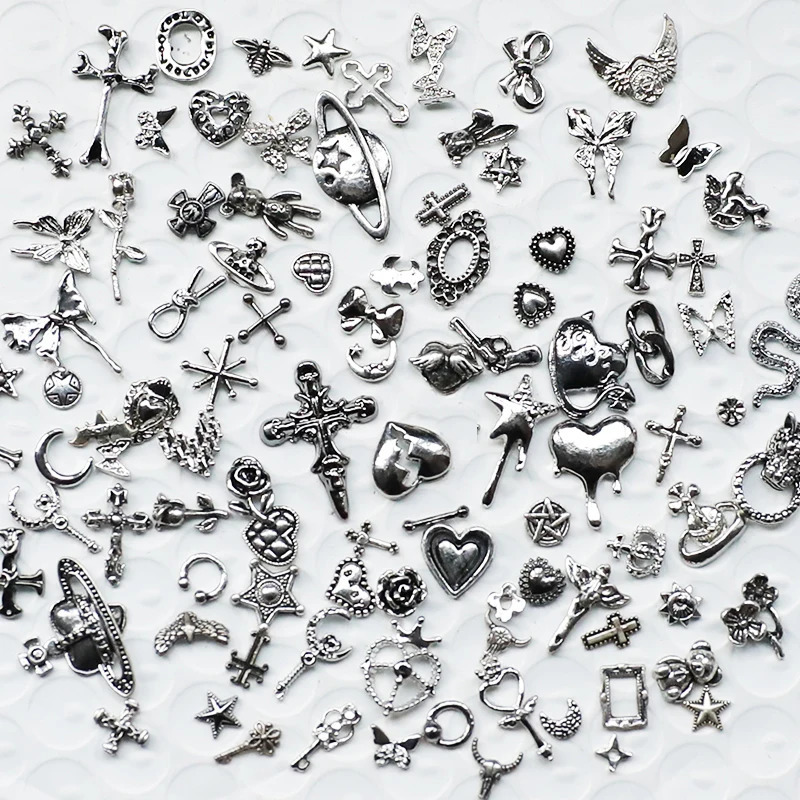 50 pieces of retro Japanese nail charm parts mixed style heart bow accessories nail tip materials DIY nail art decoration 240625