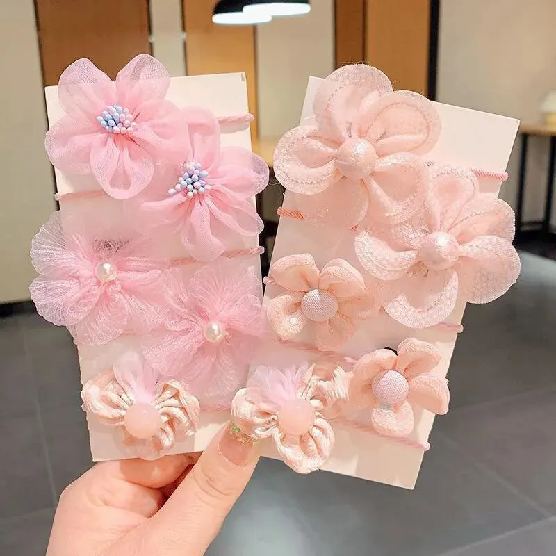 10PcsCute Flower Baby Hair Bands Lace Elastic Girl Rubber Ropes Kids Accessories 240625