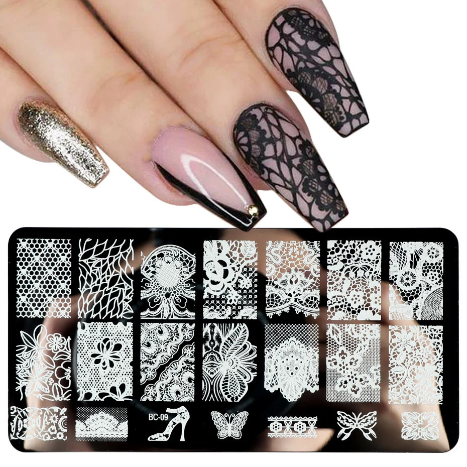 Lace nail stamping board Mandala geometric flower nail art stamping template Polish printing template hand tool 240625