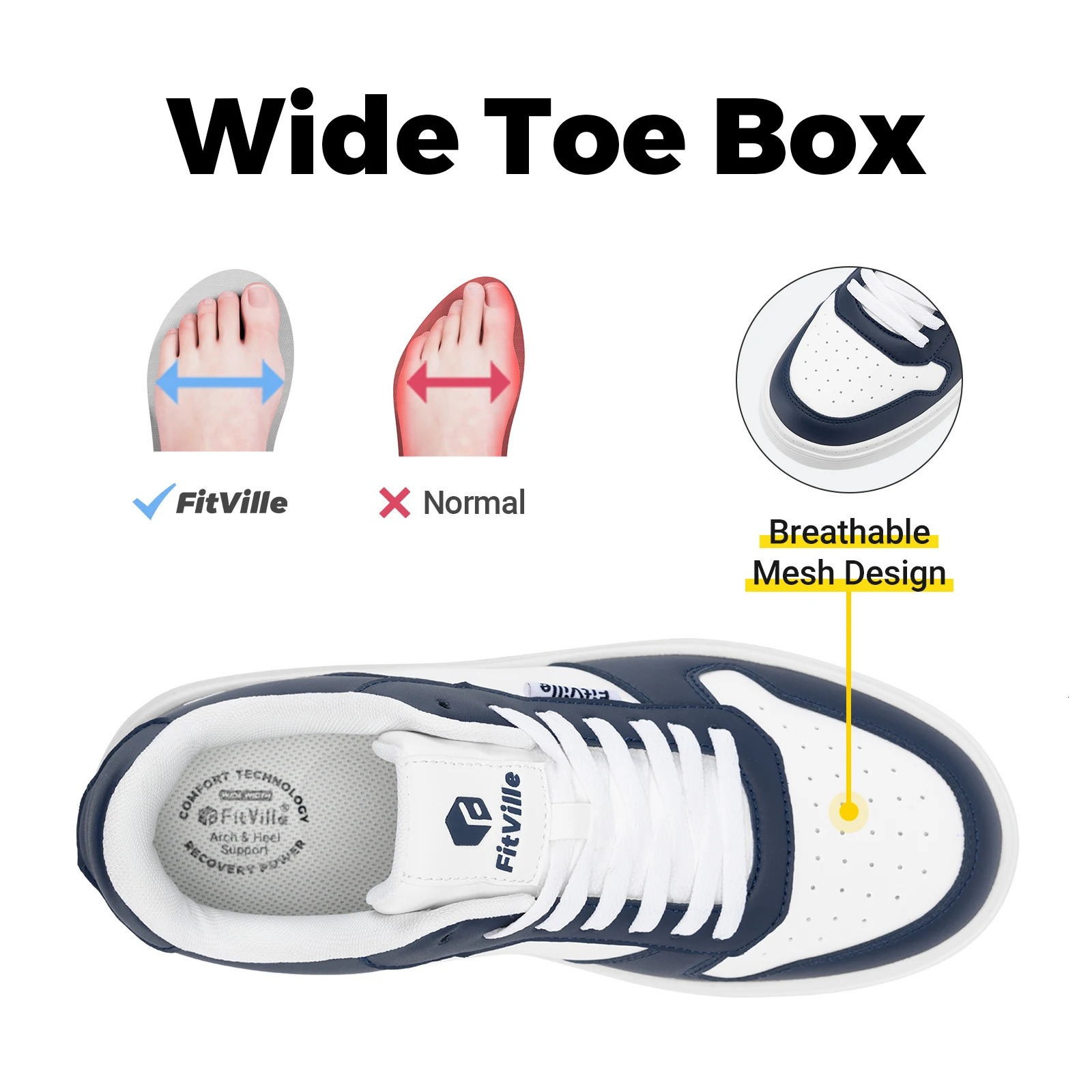 FitVille Wide Mens Flat Sneakers Casual Shoes Lightweight Breathable Walking for Swollen Feet Dayily Gym Vulcanized Shoes 240626