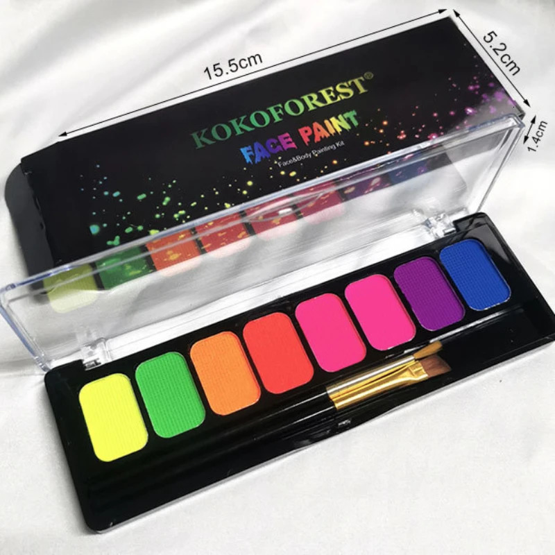 8-Color Water-Soluble Fluorescent Body Paints Halloween Dark Night Glow Paintbrush DIY Quick Dry Camouflage Paste Eyeline Makeup 240626