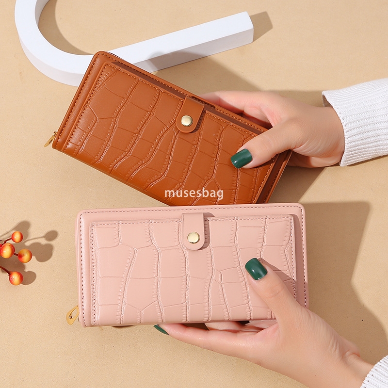 Designer Women's Fashion New Western Long Wallet Crocodile Pattern Multi Card PU Leather Solid Color Simple and Practical Large Capacity Change B