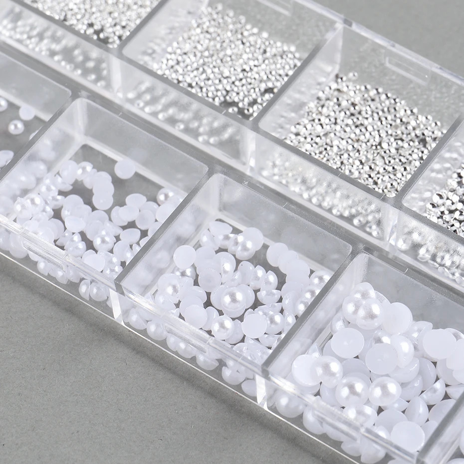 White Pearl Nail Art Rhinestone Half Round Beads Mixed in Size Half Round Flat Back Pearl for DIY Decoration Nail Beads Stone 240625