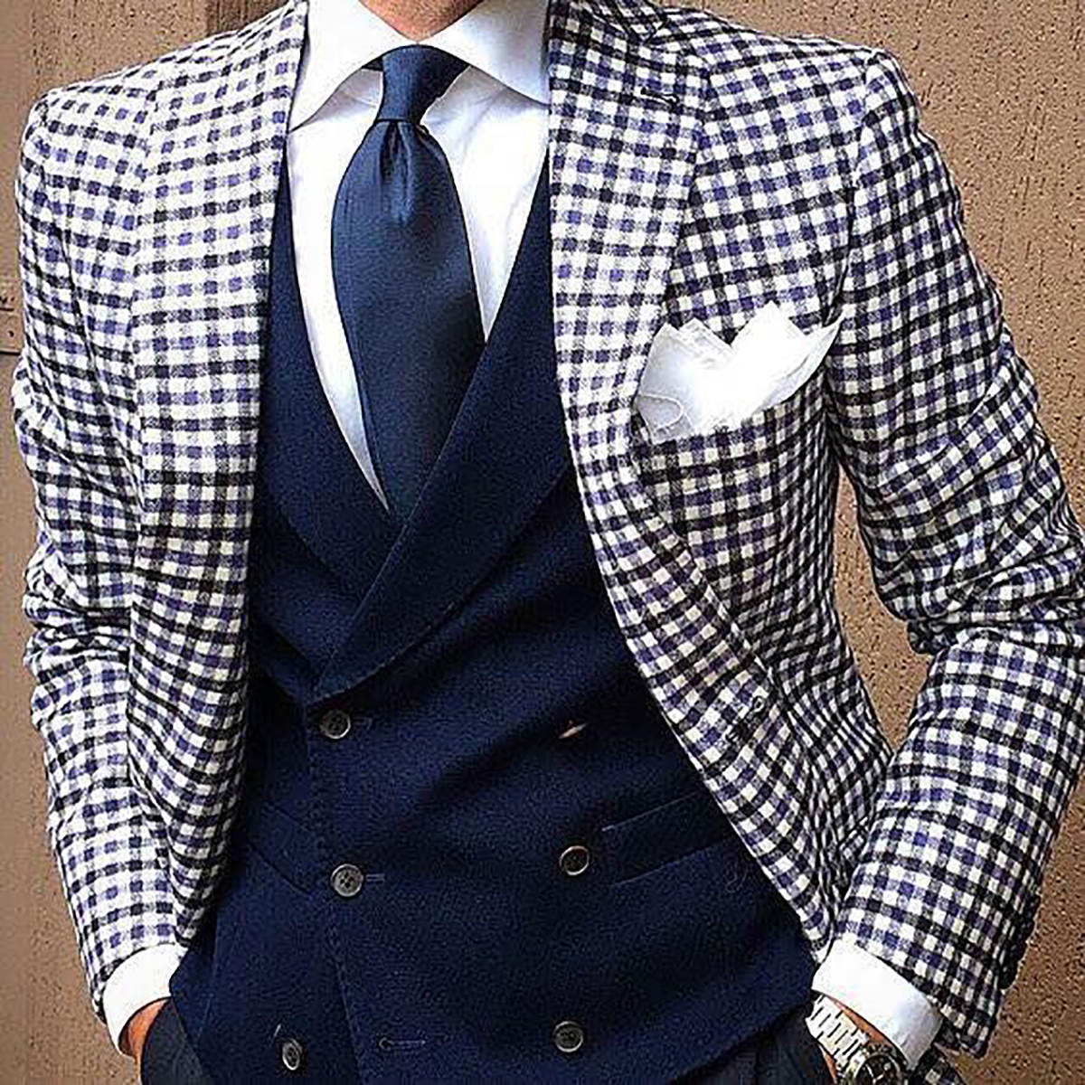 Plaid Men Jacket Peaked Lapel One Piece Prom Groom Tuxedos Slim Fit For Business Wedding Custom