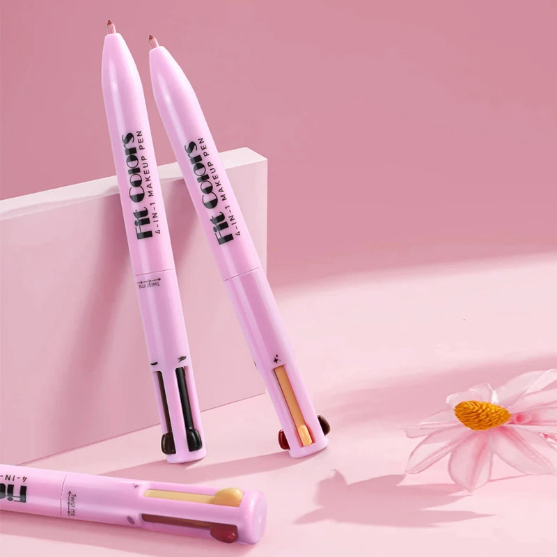 4 In 1 Face Makeup Pen Multi-functional High Gloss Lip Line Eyeliner Eyebrow Pencil Long Lasting Waterproof Cosmetics 240625
