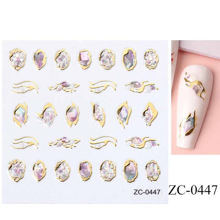 3 pieces/set of diamond pearl self-adhesive stickers used for nail gold frame abstract geometry 5D creative nail art decoration 240625