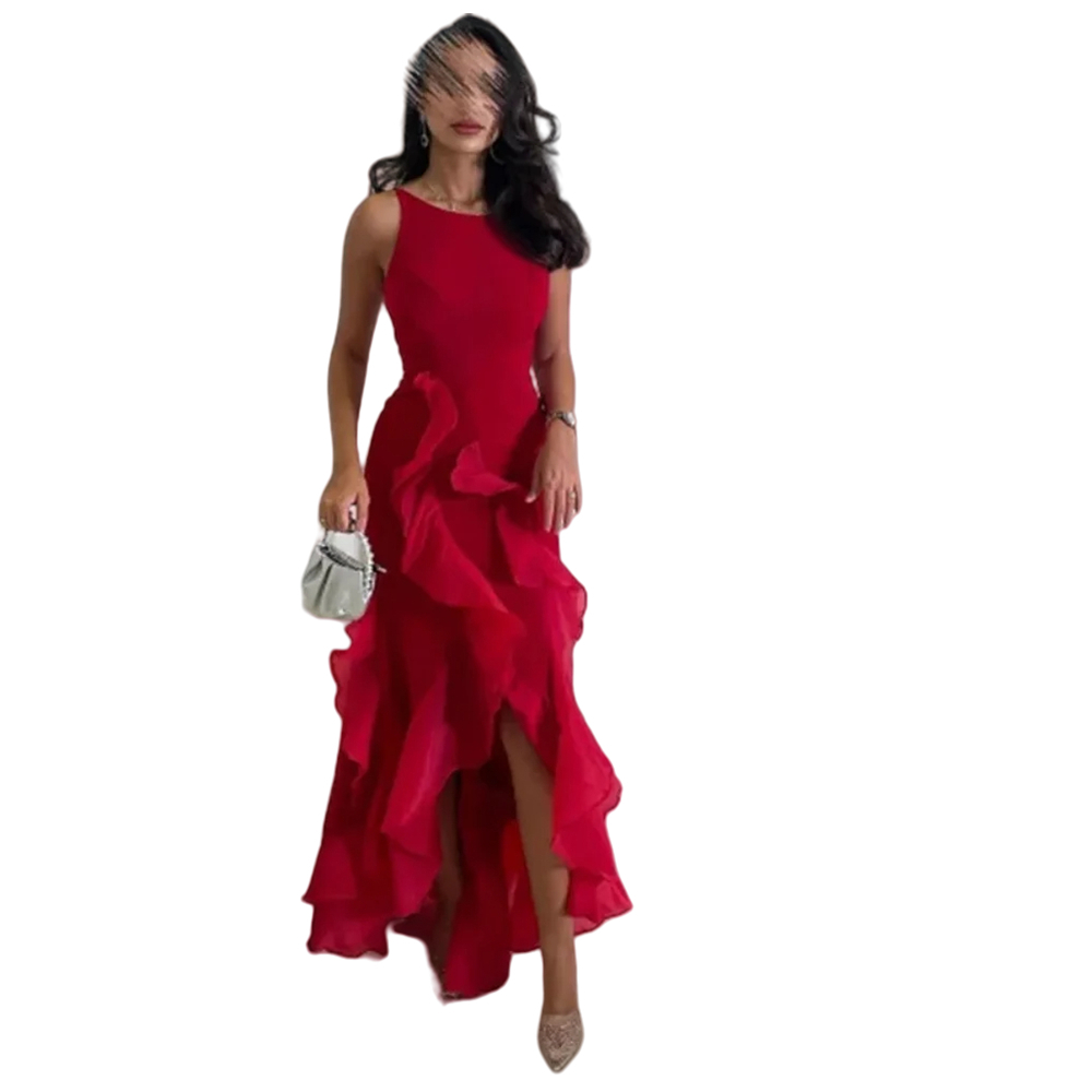 Hi-Lo Prom Dresses Elegant Mermaid Backless Spaghetti Chiffon Scoop Ruffles Plus Size Formal Occasion Evening Party Gown Pd28