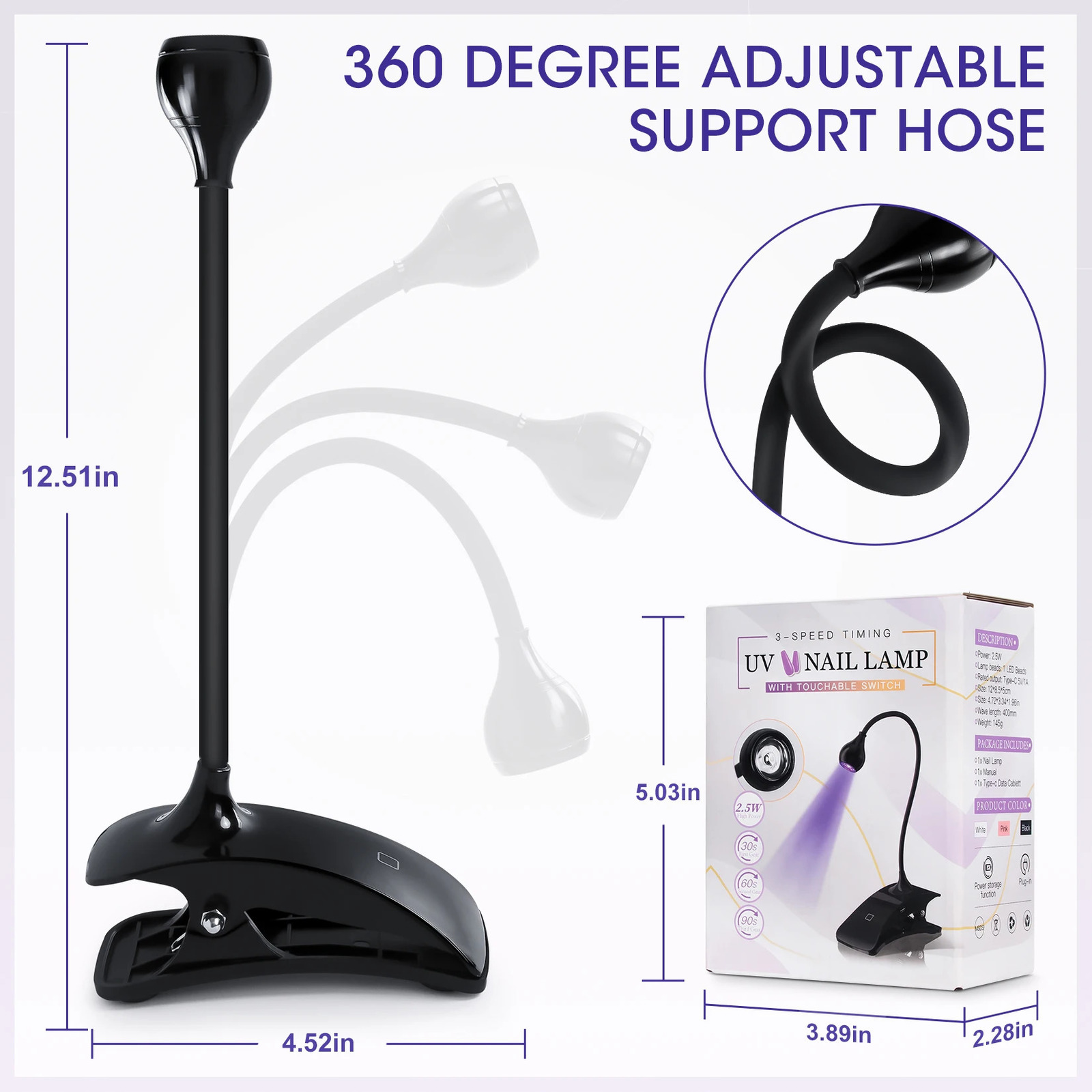 Rechargeable UV Nail Lights Dryer Led Lamp 3 Gears Timing Adjust Flexible Mini Clip-On Desk Nail DIY Manicure Tools 240625