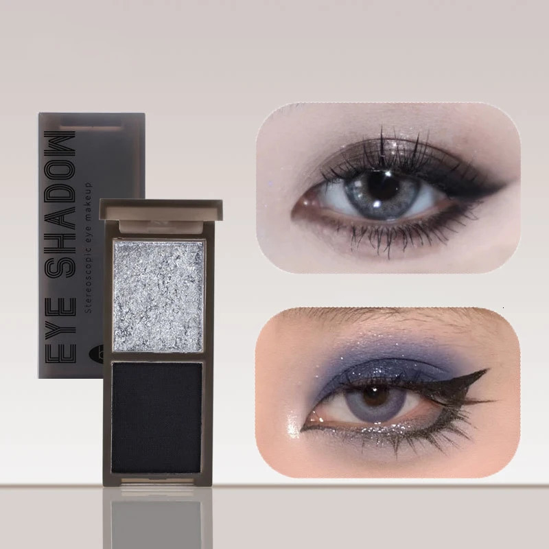 2 Colors Eye Shadow Palette Matte Glitter Eyeshadow Gothic Red Black Pigments Waterproof Earth Color Shimmer Portable Cosmetics 240625