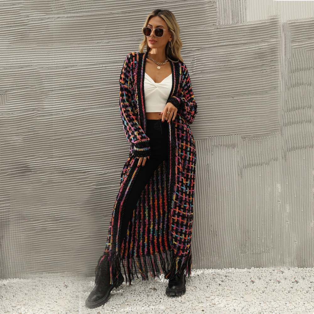 2023 Winter New Large Size Fringe Long Coat Sweater Knitted Women Korean Fashion Streetwear CardiganF6.26#73