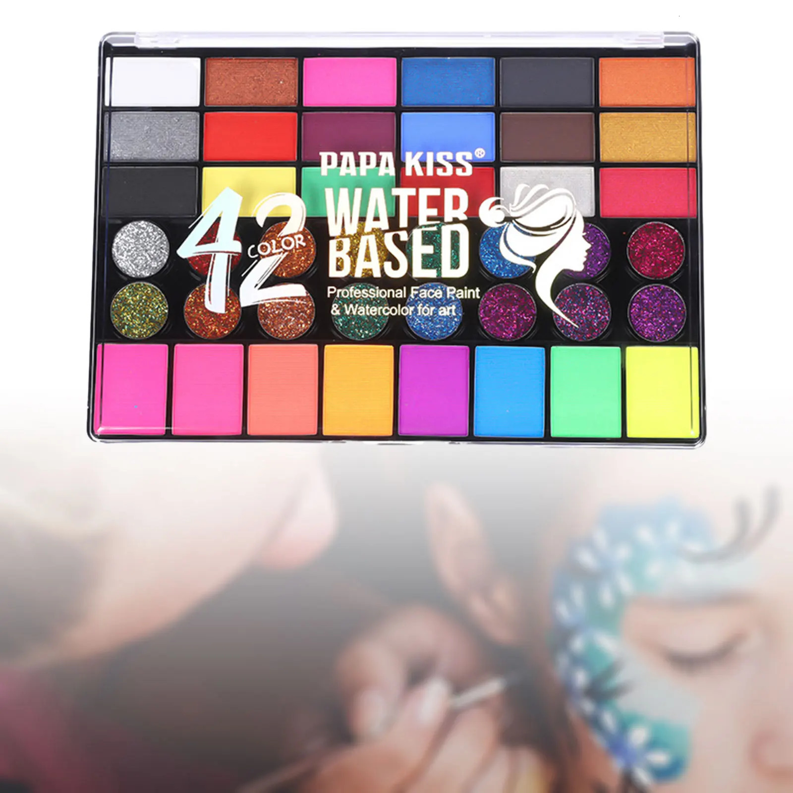 42 Colors Face Body Paint Pigment Professional Glitter and Glow Washable Makeup Tool in Night Palette for Festival Cosplay Party 240626