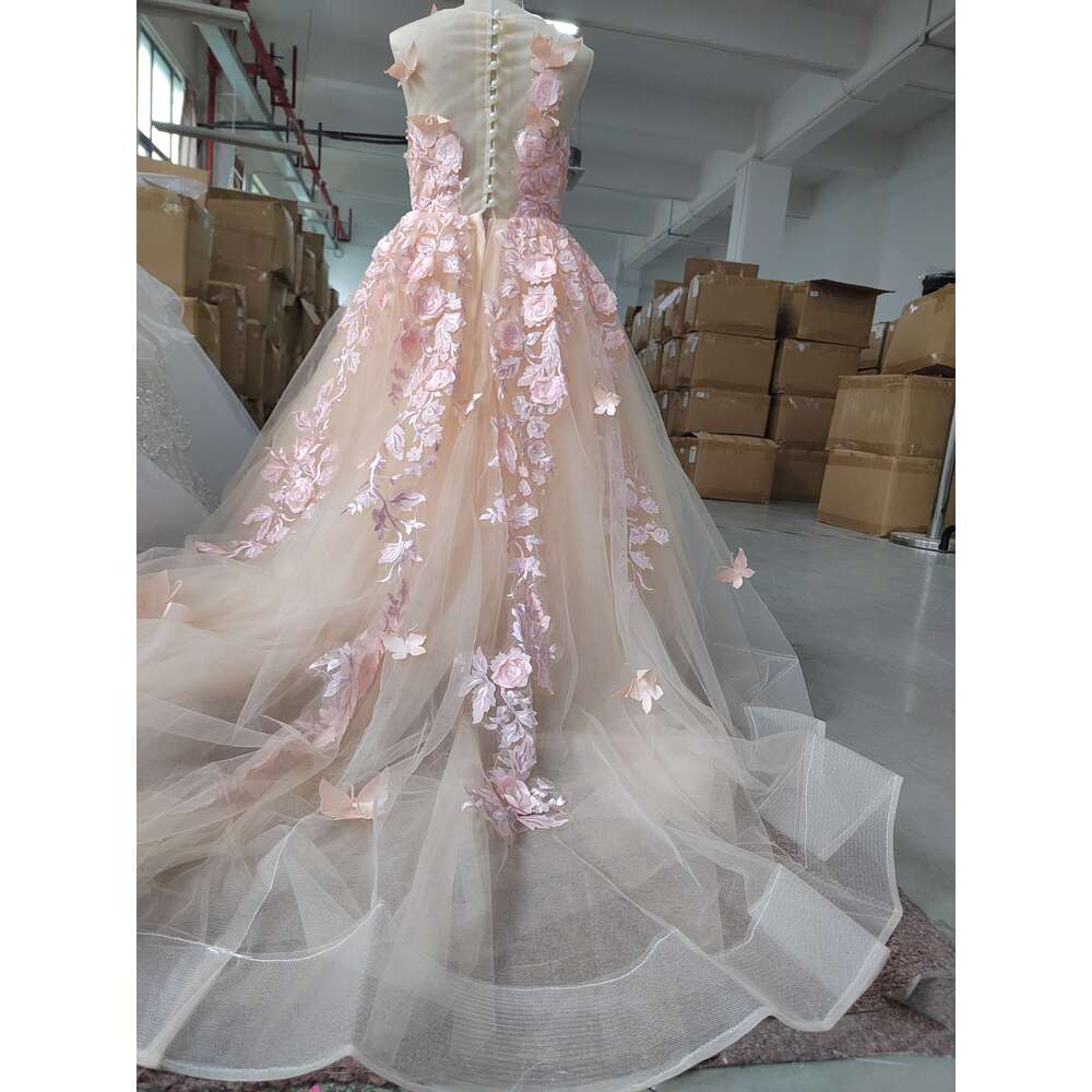Flower Dresses Weddings Sleeveless Tulle Party Dress For Kids Girl Lace Appliques Princess Ball Gown Pageant Mc2300 0629