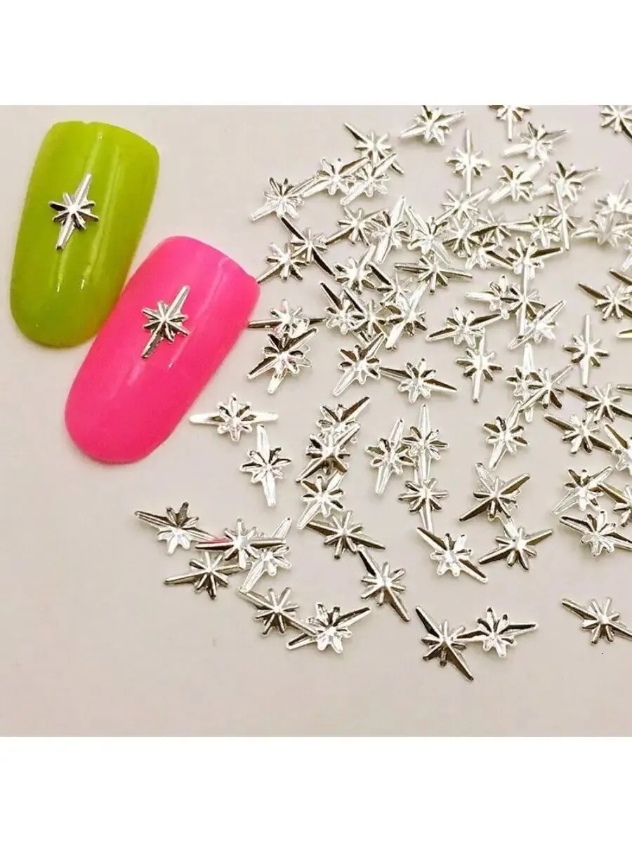 1000 pieces/pack 5 * 8mm Silver Starlight Japan 3D Metal Stud Nail Decoration Mini Nail Tip Sticker Accessories Pieces 240625