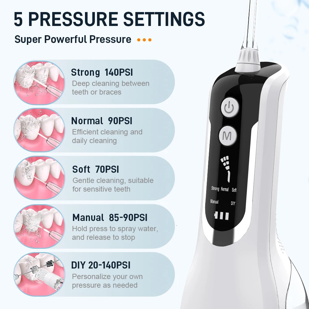 Schoben Portable Oral Irrigator USB Rechargeable Water Flosser Dental Water Jet 330ML Water Tank IPX7 Waterproof Teeth Cleaner 240617