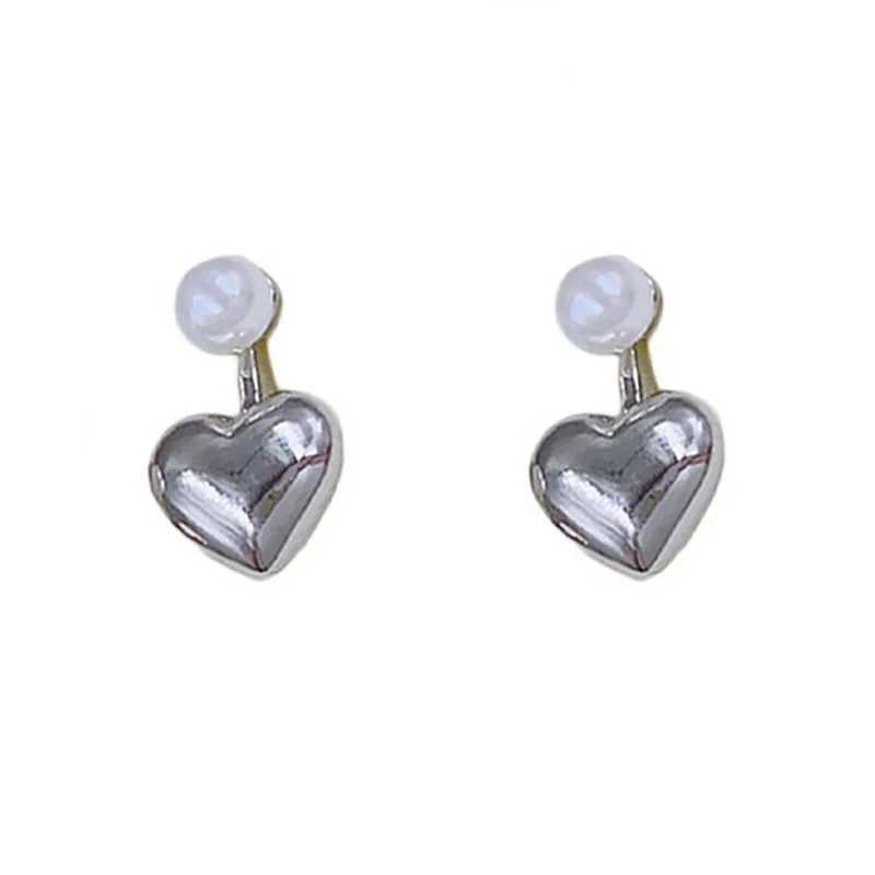 Charm Romantic 2 In 1 Heart Shape Dangle Earrings for Women Trendy Imiation Pearl Bead Drop Earrings Silver Color Metal Jewelry Gift