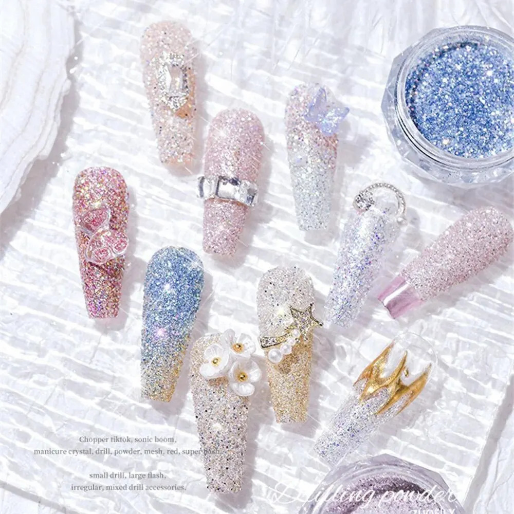 8Bottles Set Nail Crystal Diamond Powder Rainbow Shiny Nail Art Glitter Pigment Holographic Micro Glass Manicure Decoration 240625
