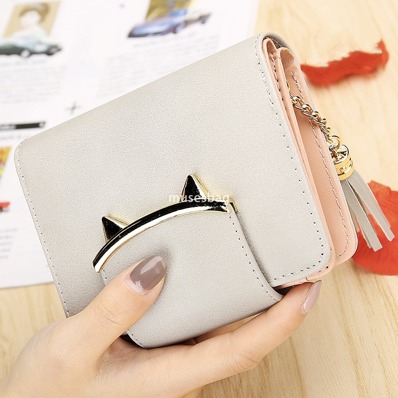 Fashionable Women's Designer Practical Multi functional Wallet Short Personalized Tassel Zipper Cute and Versatile Lightweight Zero Wallet Cat Sm