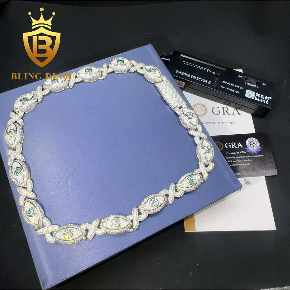 New Arrival Pass Diamond Test 925 Sterling Silver Iced Out Hip Hop Cuban Chain Eye Ball 15mm Moissanite Cuban Link Chain