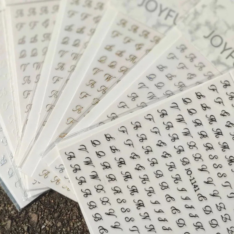 1 piece of small 26 letter number sticker Roman letter nail sticker top and bottom boxes gold silver black letter sticker 240625