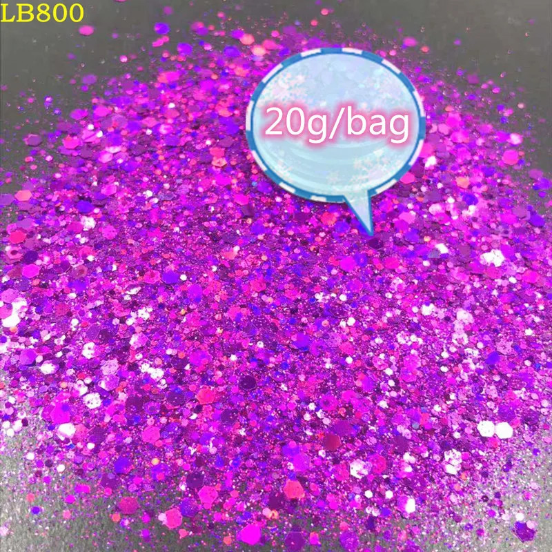 20g/bag Laser Hexagon Holographic Chunky Glitter Nail Tips Glitter Powder Mermaid Flakes Sparkly Glitter Resin Crystal mud 240625