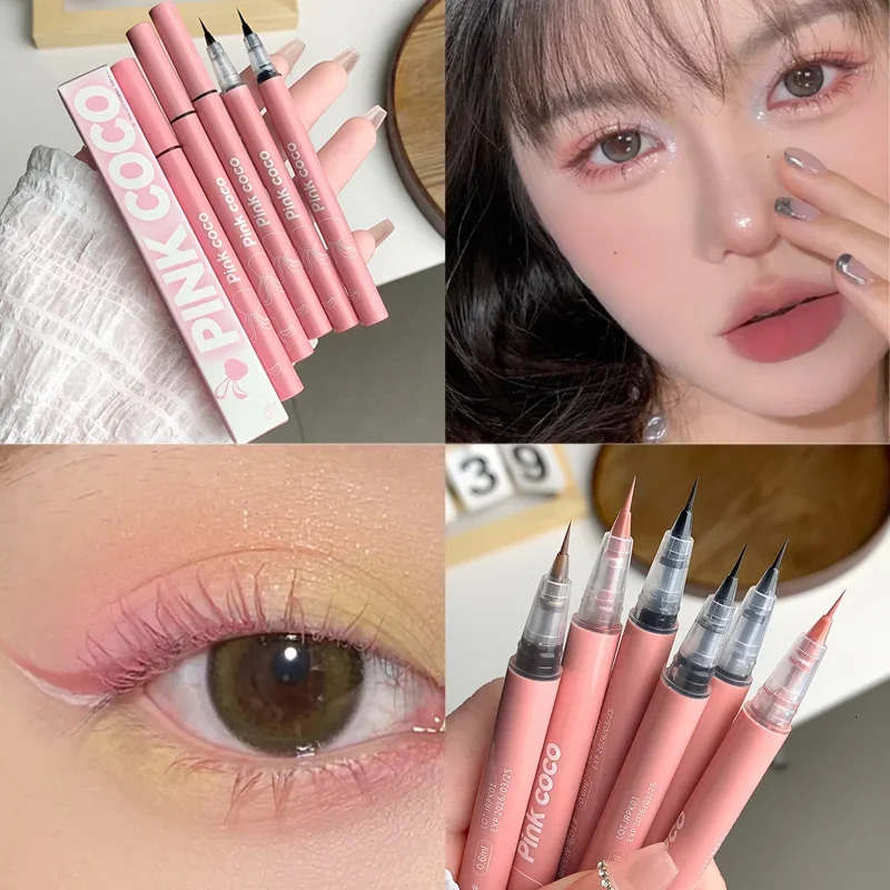 Ultra Thin Silky Matte Liquid Eyeliner Waterproof Non Smudging Lasting Black Brown Pink Lying Silkworm Eye Liner Eyes Makeup 240626