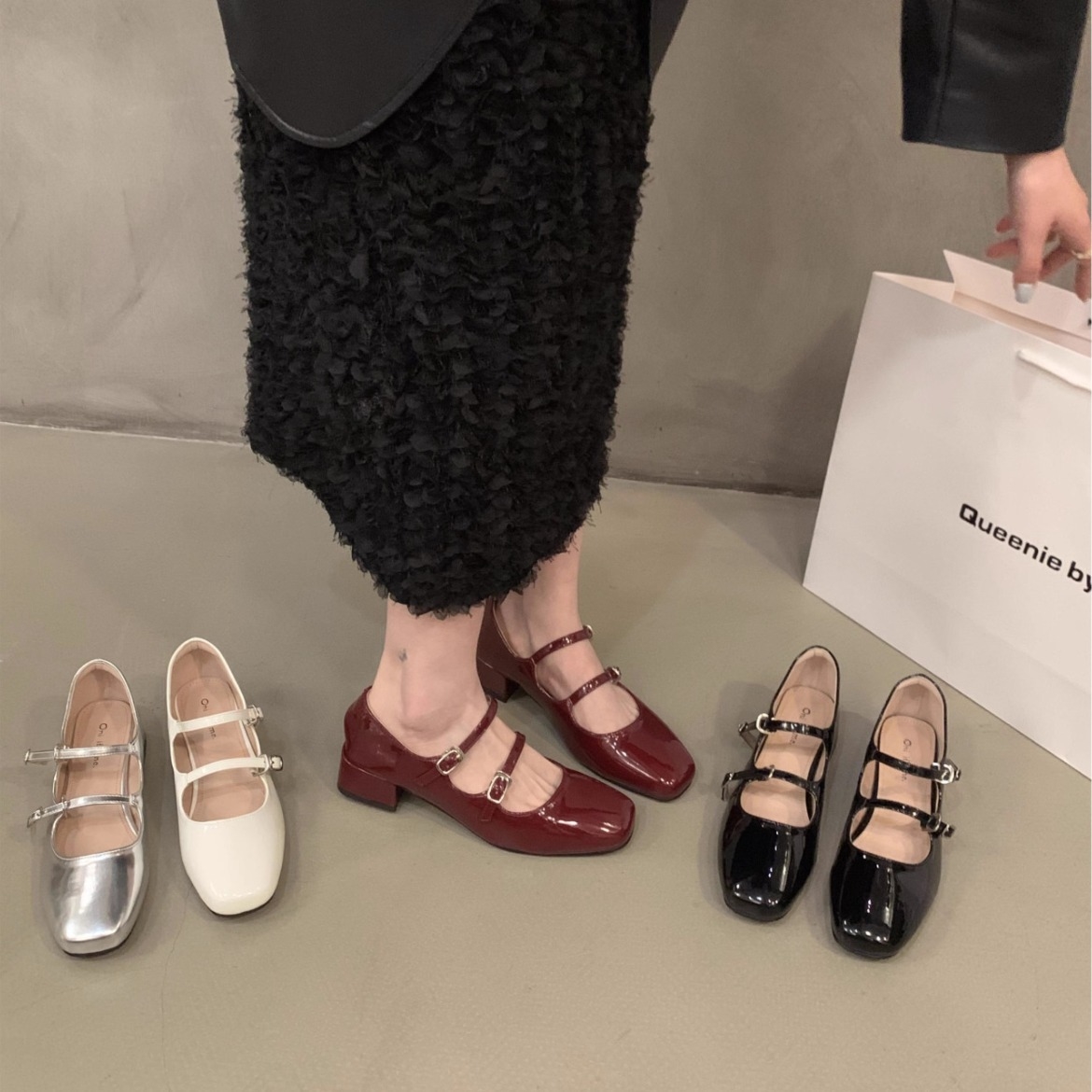 Block Heel Black Mary Jane Small Leather Shoes Women's Shoes 2024 New Summer French Evening Evening Black Spring and Autumn Shoes