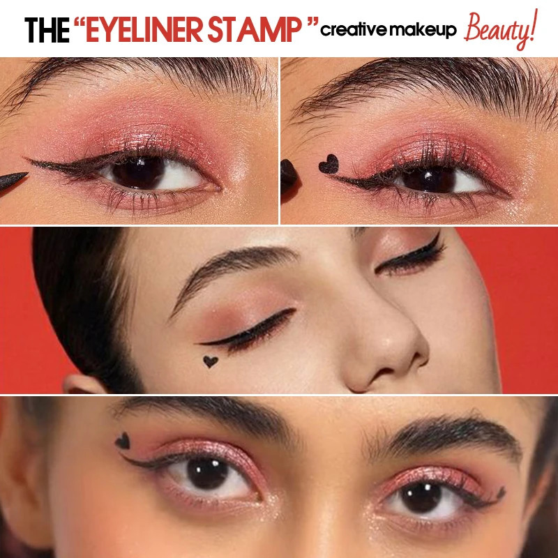 1pcs Black Eyeliner Pen Waterproof Not Blooming Long-lasting Eye Pencil Double Head Moon Star Heart Flower Liquid Eyeliner Pen 240625