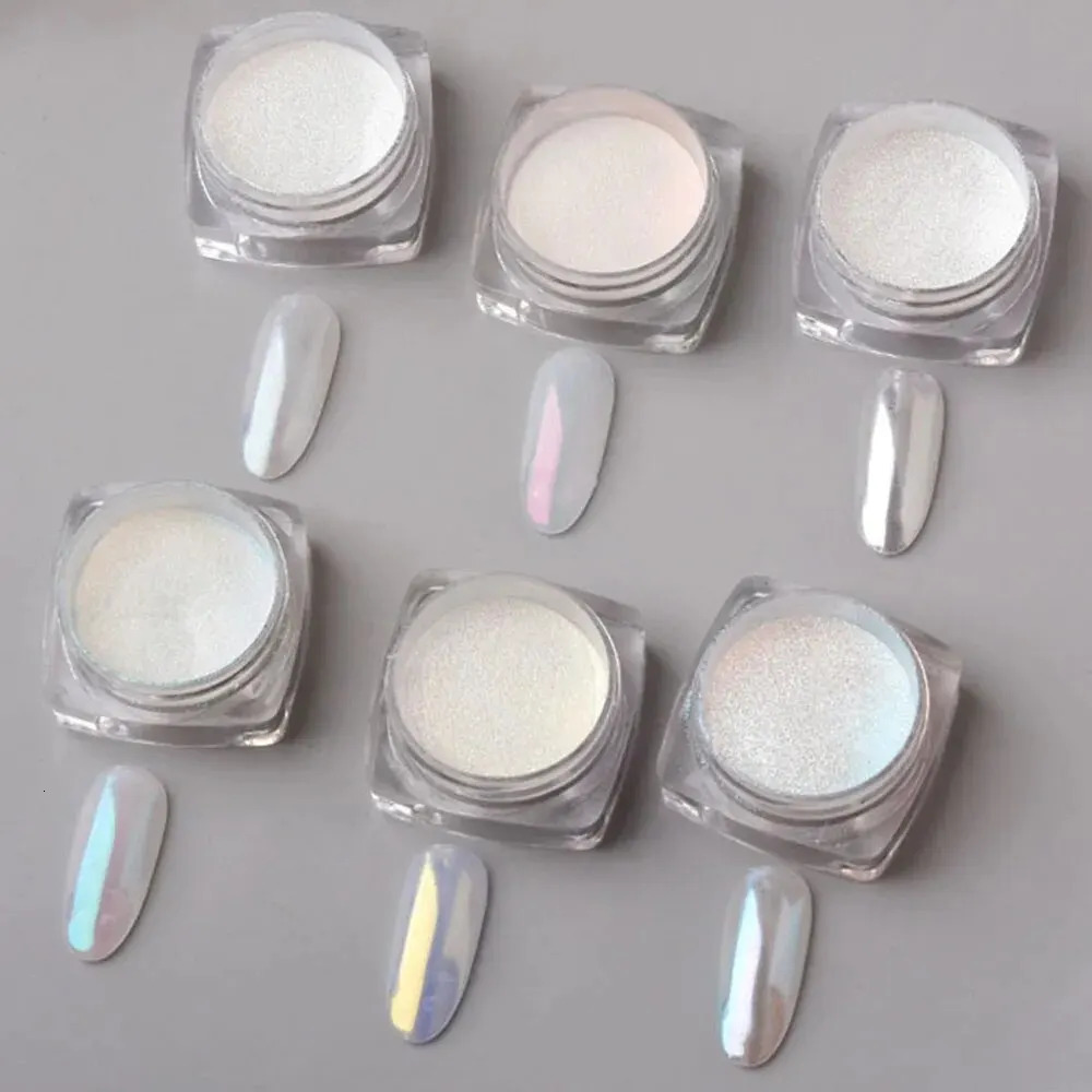 1Box Moonlight Pearl Nail Powder Aurora Shimmer Mirror White Chrome Pigment Holographic Rub Dust Gel Polish Manicure Decoration 240625
