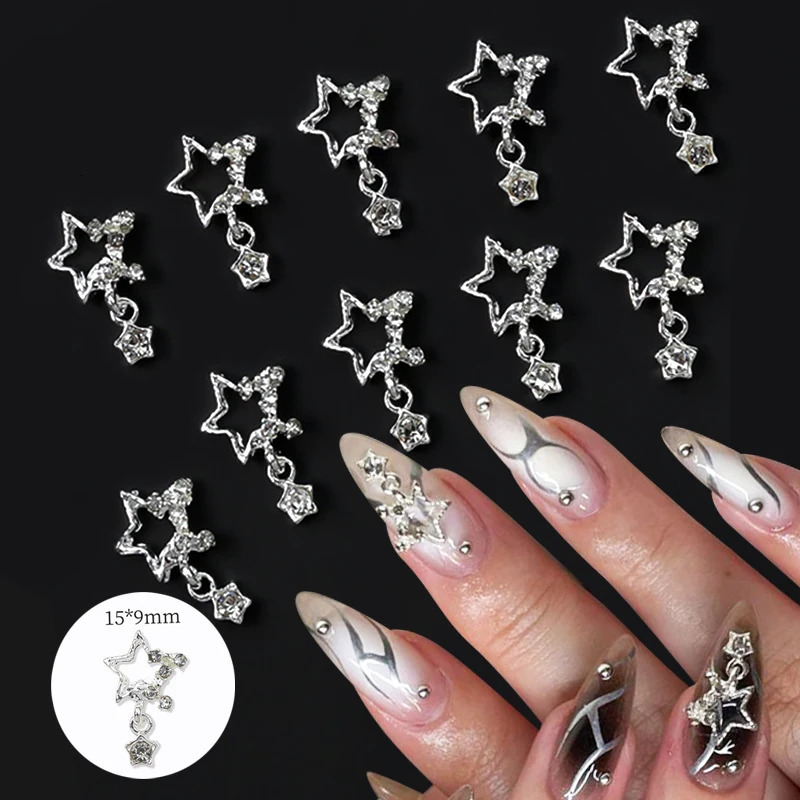 1 bag of Pentagram Star nail art charm sparkling heart planet Rhinestone 3D nail decoration sparkling nail model accessories 240625
