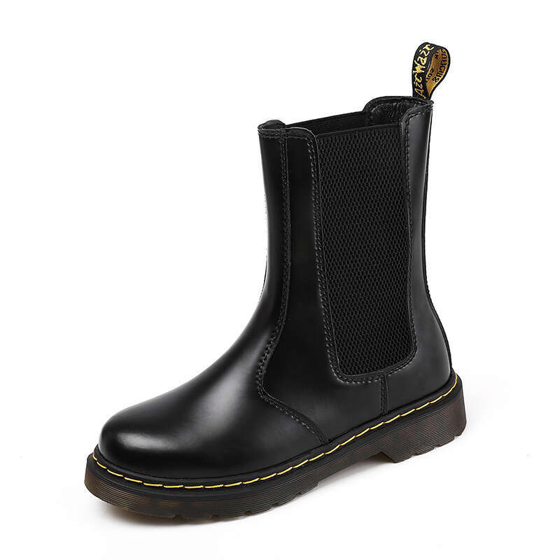 Quality Fashion for Couple High Top Cowhide Flat Bottom Black Comfort For Men and Women Martin Boots