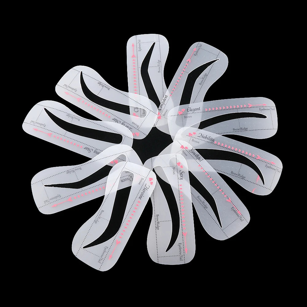 10PCS Women Fashion Eyebrow Stencil Reusable Grooming Shaper Template Eye Makeup Tools Stickers Eyebrow Tattoo Cosmetic 240626