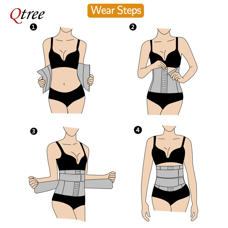 Qtree Plus Size Weight Loss Women Belly Cincher Body Shaper Corset Tummy Control Slimming Sweat Fat Burning Girdle Shapers Belt 240618