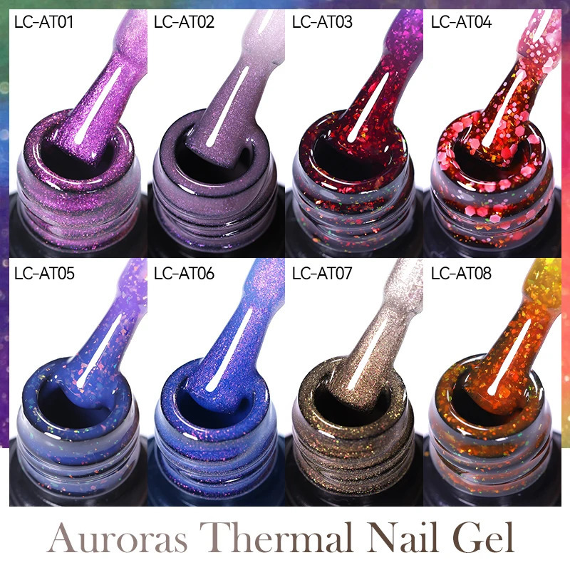 LILYCUTE Color Change Aurora Heat gel Nail Polishing Nude Purple Flash Lasting Hand Nail Art gel Clearcoat 240625