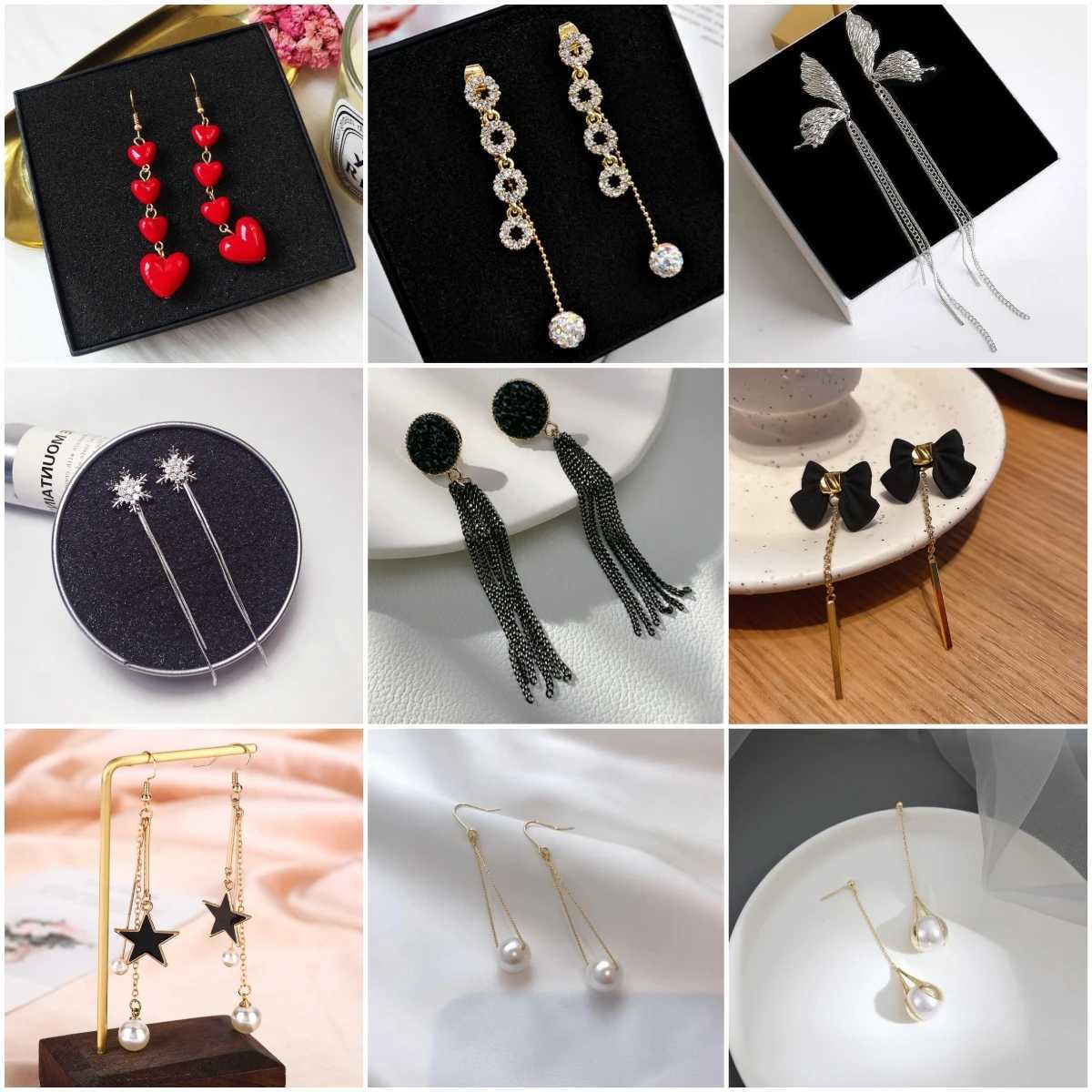 Charm New Fashion Long Drop Earrings for Women Flower Star Moon Heart Butterfly Wings Crystal Pearl Round Geometry Tassel Ear Jewelry
