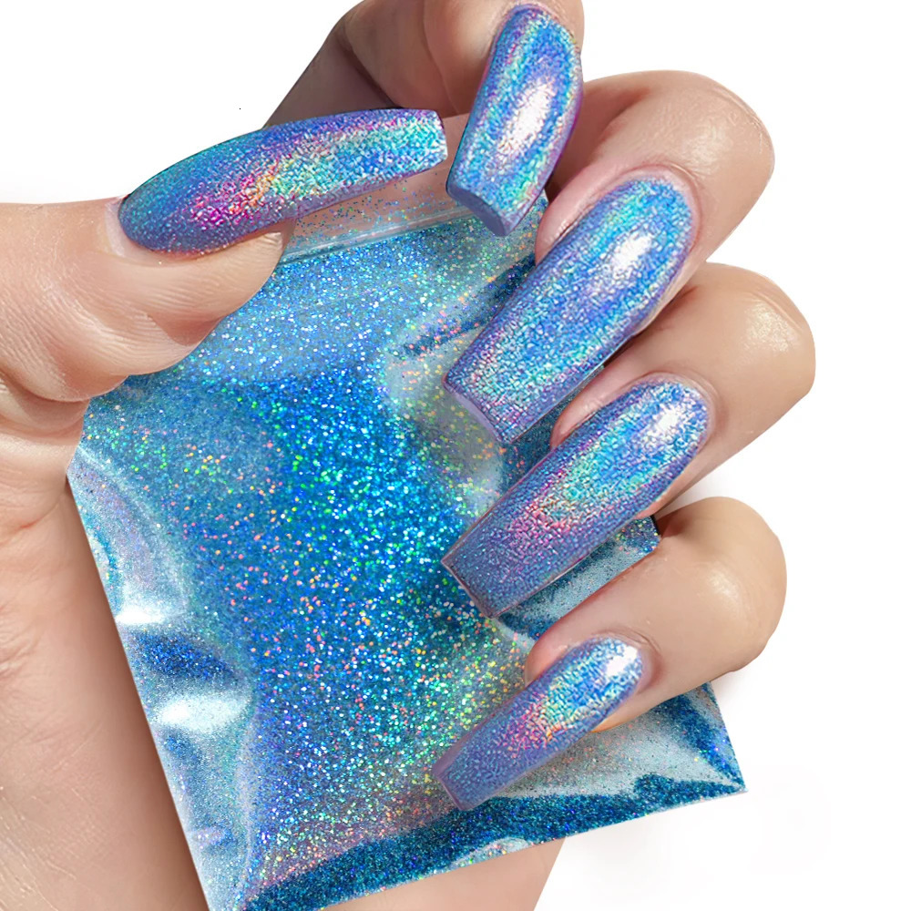 10g/5g Laser Holographic Rainbow Nail Glitter 0.2mm Ultra Fine Sparkly Nail Powder Rub Dust Glitter Chrome Pigment 240625